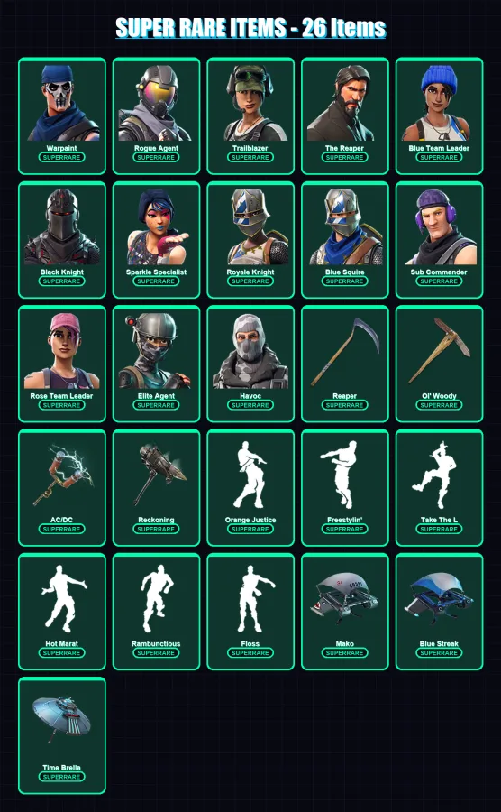 [PS4/PS5/XBOX/PC] | Warpaint | Rogue Agent | Trailblazer | The Reaper | Blue Team Leader | 90 skin | 63 pickaxe | 90 emote | 66 glider | Lv804