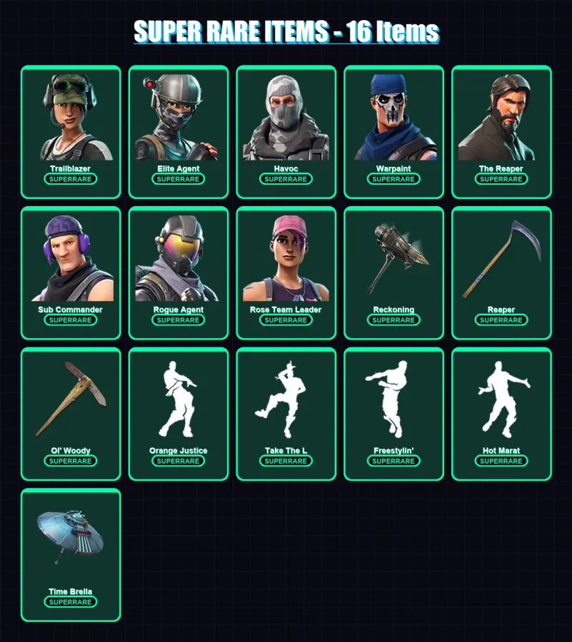 [PC/XBOX/PSN] | Trailblazer | Elite Agent | Havoc | Warpaint | The Reaper | 55 skin | 41 pickaxe | 51 emote | 48 glider | Lv644 — Fortnite account