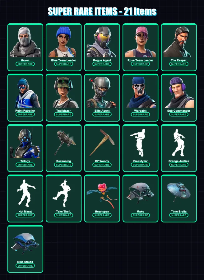 [PS4/PS5/XBOX/PC] | Havoc | Blue Team Leader | Rogue Agent | Rose Team Leader | The Reaper | 113 skin | 113 pickaxe | 92 emote | 112 glider | Lv1396