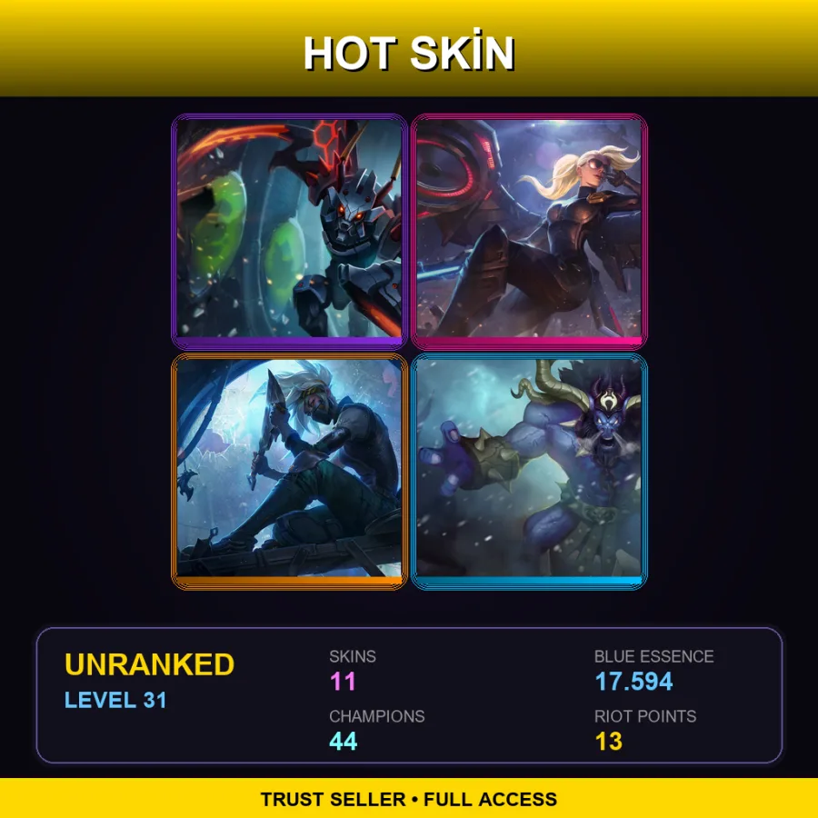 EUNE | Mecha Kha'Zix | Riot Kayle | Silverfang Akali | Unchained Alistar | 11 Skin | 44 Champ | Lv31