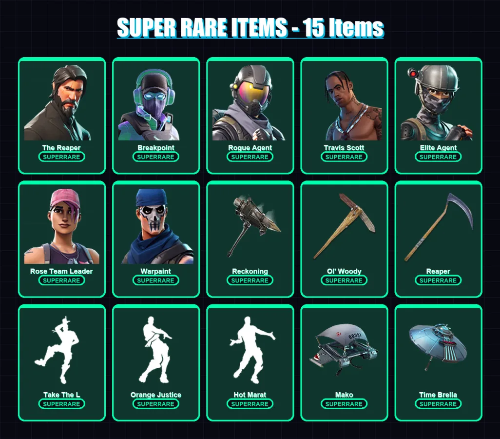 [PC/XBOX/PSN] | The Reaper | Breakpoint | Rogue Agent | Travis Scott | Elite Agent | 150 skin | 163 pickaxe | 144 emote | 152 glider | Lv2276