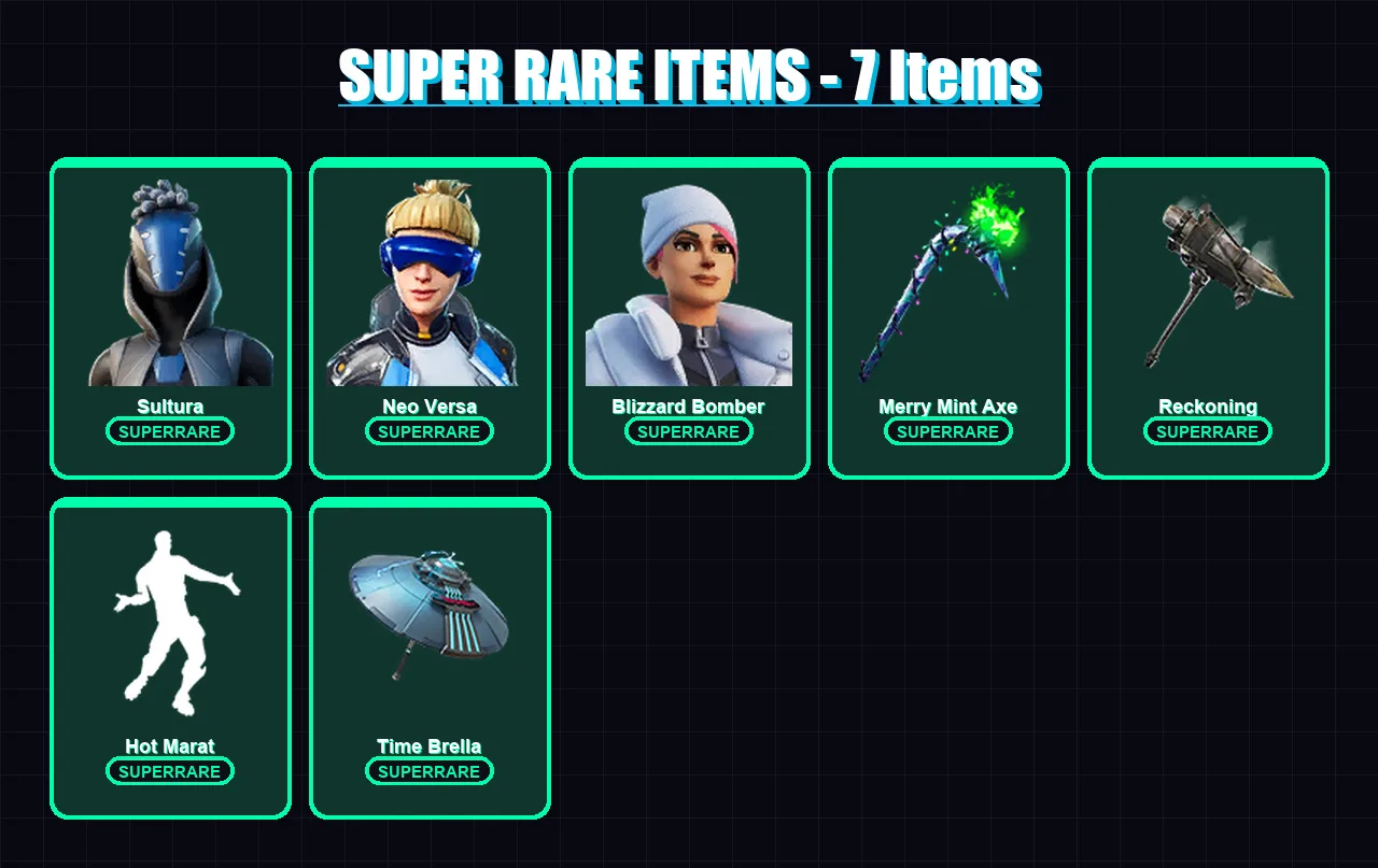 [PS4/PS5/XBOX/PC] | Sultura | Neo Versa | Blizzard Bomber | The Scientist | The Ice King | 59 skin | 88 pickaxe | 105 emote | 88 glider | Lv1504