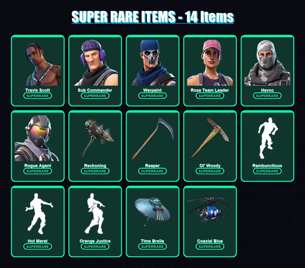 [PS4/PS5/XBOX/PC] | Travis Scott | Sub Commander | Warpaint | Rose Team Leader | Havoc | 113 skin | 129 pickaxe | 103 emote | 117 glider | Lv1677 — Fortnite account