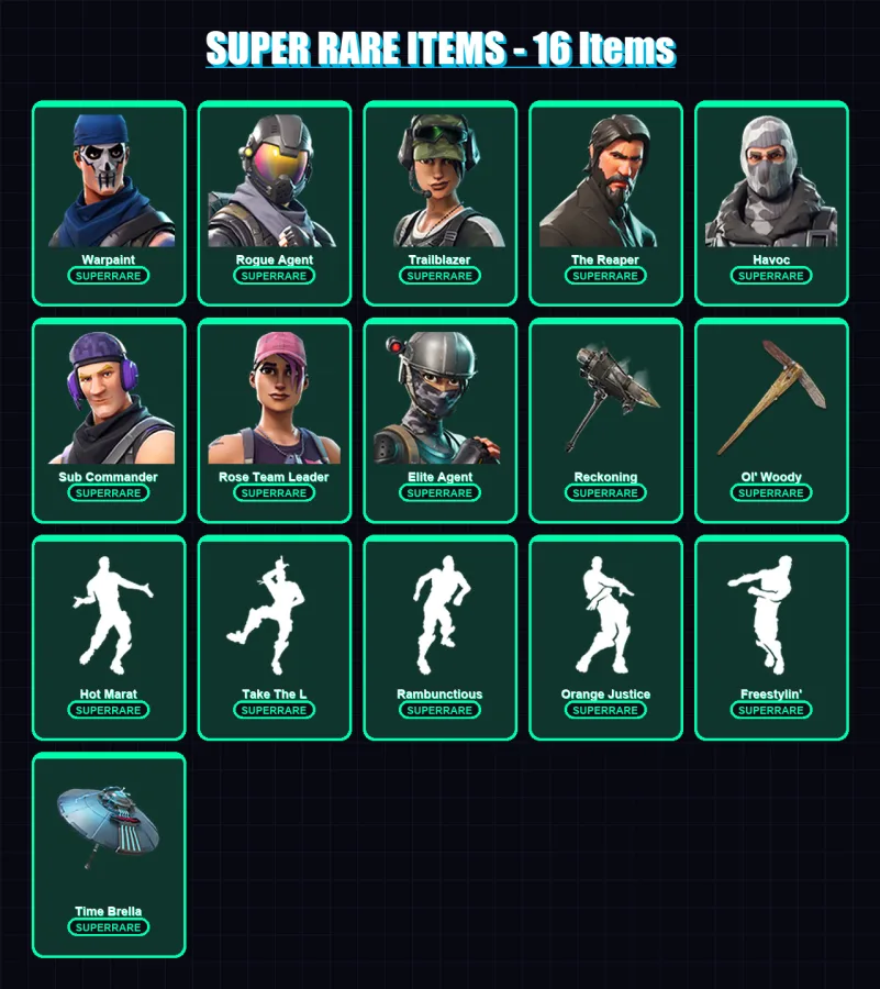 [PC/PSN] | Warpaint | Rogue Agent | Trailblazer | The Reaper | Havoc | 122 skin | 135 pickaxe | 113 emote | 127 glider | Lv1765