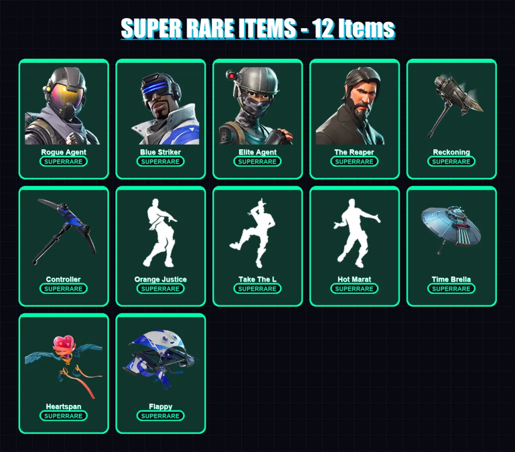 [PS4/PS5/XBOX/PC] | Rogue Agent | Blue Striker | Elite Agent | The Reaper | Dark Voyager | 115 skin | 125 pickaxe | 111 emote | 126 glider | Lv1953