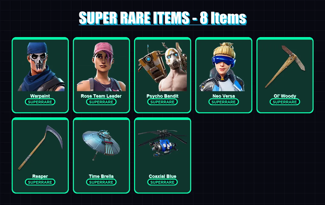 [PC/XBOX/PSN] | Warpaint | Rose Team Leader | Psycho Bandit | Neo Versa | Menace | 133 skin | 148 pickaxe | 117 emote | 109 glider | Lv1717