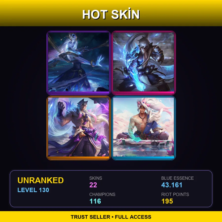 LAS | Lv130 | Unranked | 22 Skin | 116 Champ — LoL account