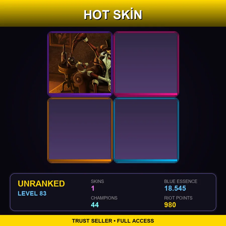 EUW | Lv83 | Unranked | 1 Skin | 44 Champ