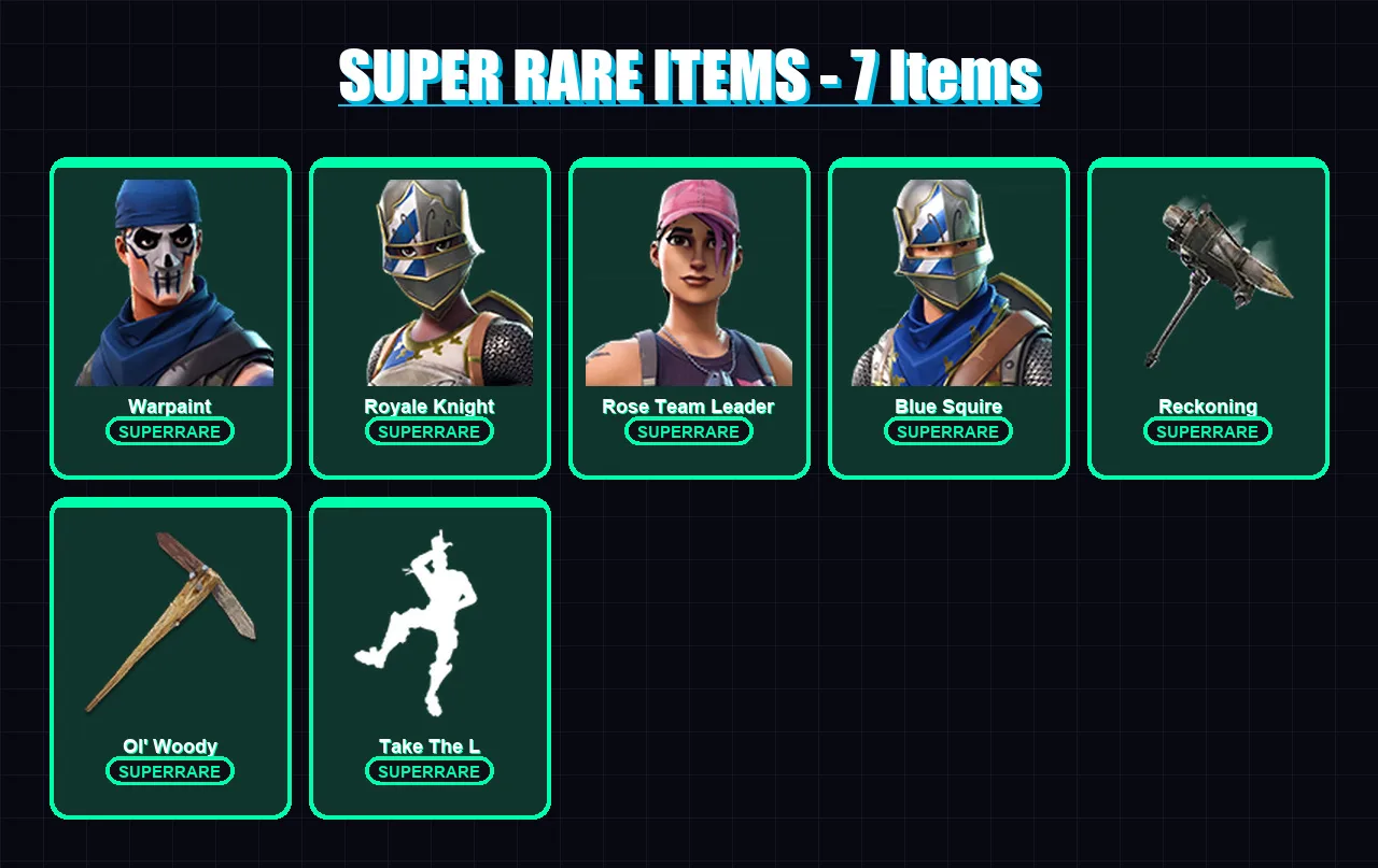[PC/XBOX/PSN] | Warpaint | Royale Knight | Rose Team Leader | Blue Squire | Drift | 25 skin | 21 pickaxe | 24 emote | 25 glider | Lv268