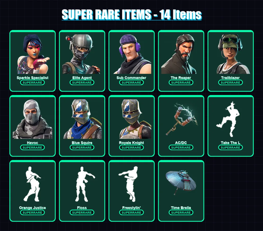 [PS4/PS5/XBOX/PC] | Sparkle Specialist | Elite Agent | Sub Commander | The Reaper | Trailblazer | 39 skin | 48 pickaxe | 58 emote | 56 glider | Lv87
