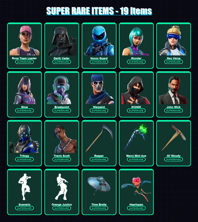 [PC/XBOX/PSN] | Rose Team Leader | Darth Vader | Honor Guard | Wonder | Neo Versa | 138 skin | 131 pickaxe | 127 emote | 126 glider | Lv1772