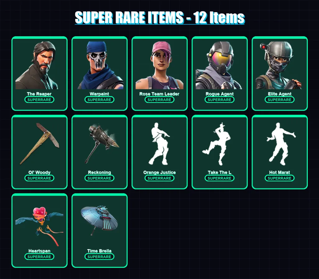 [PC/XBOX/PSN] | The Reaper | Warpaint | Rose Team Leader | Rogue Agent | Elite Agent | 103 skin | 135 pickaxe | 161 emote | 122 glider | Lv1712