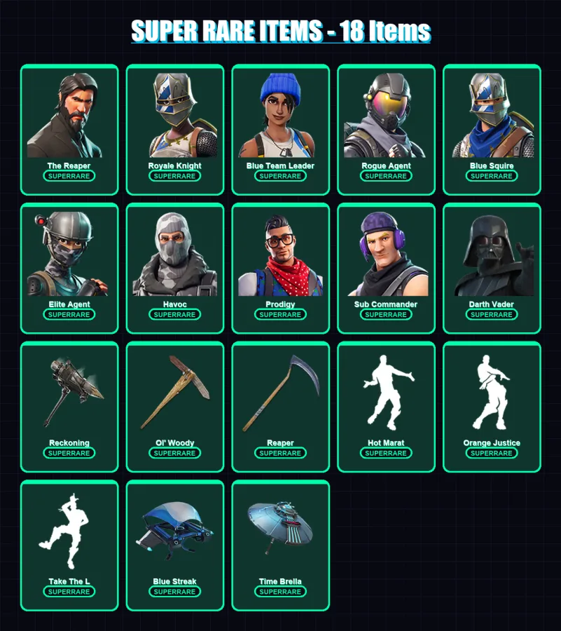 [PC/XBOX] | The Reaper | Royale Knight | Blue Team Leader | Rogue Agent | Blue Squire | 109 skin | 84 pickaxe | 87 emote | 83 glider | Lv1196 — Fortnite account