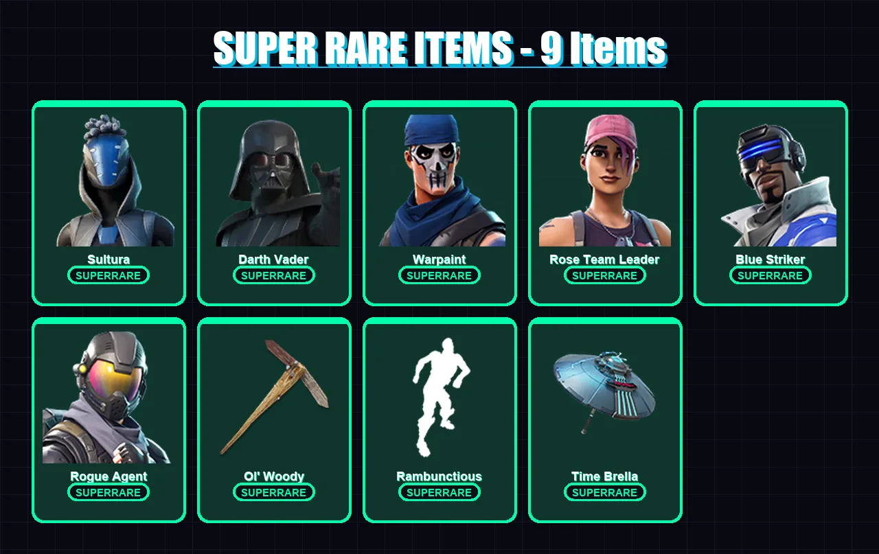 [PS4/PS5/XBOX/PC] | Sultura | Darth Vader | Warpaint | Rose Team Leader | Blue Striker | 70 skin | 87 pickaxe | 83 emote | 70 glider | Lv844