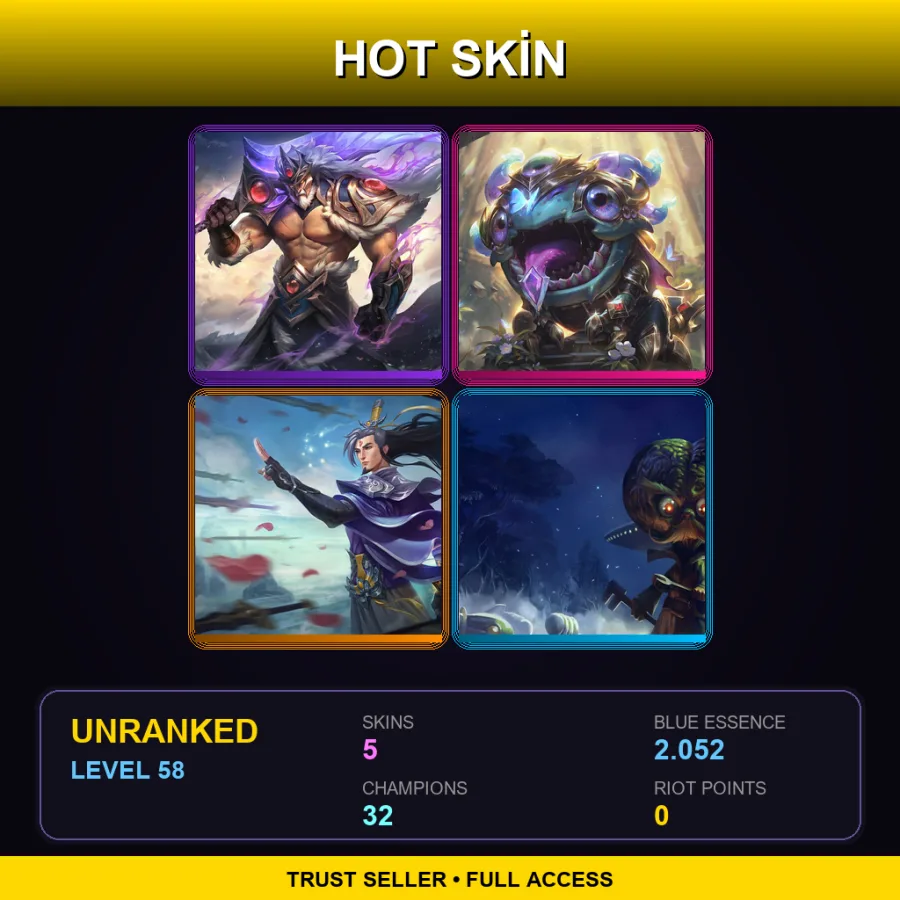 TR | Lv58 | Unranked | 5 Skin | 32 Champ with Kog'Maw