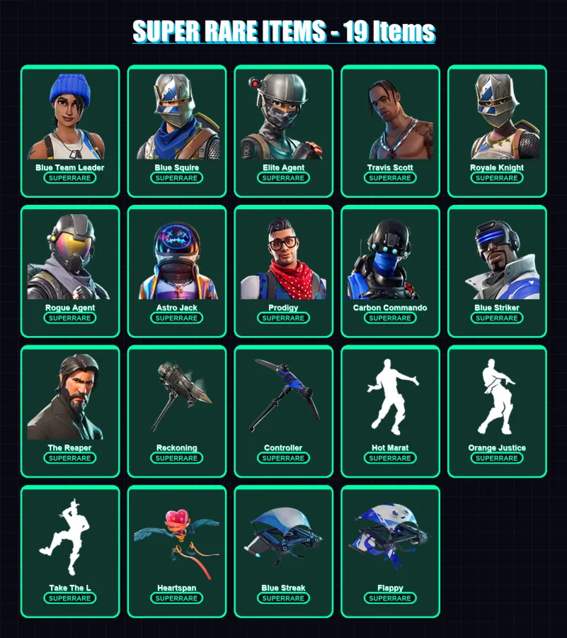 [PC/XBOX] | Blue Team Leader | Blue Squire | Elite Agent | Travis Scott | Royale Knight | 90 skin | 91 pickaxe | 115 emote | 84 glider | Lv1079