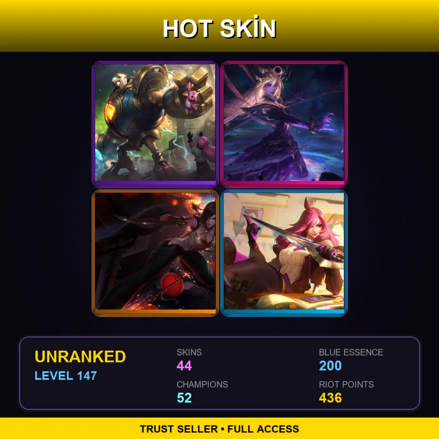 SG | Lv147 | Unranked | 44 Skin | 52 Champ — LoL account