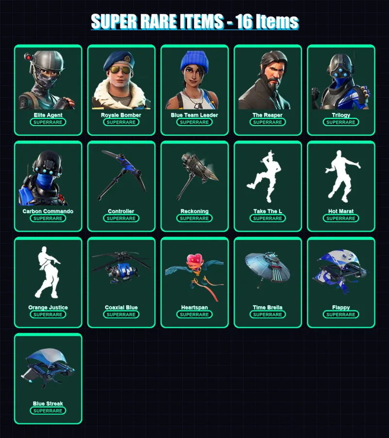 [PC/XBOX] | Elite Agent | Royale Bomber | Blue Team Leader | The Reaper | Trilogy | 86 skin | 54 pickaxe | 79 emote | 75 glider | Lv1184