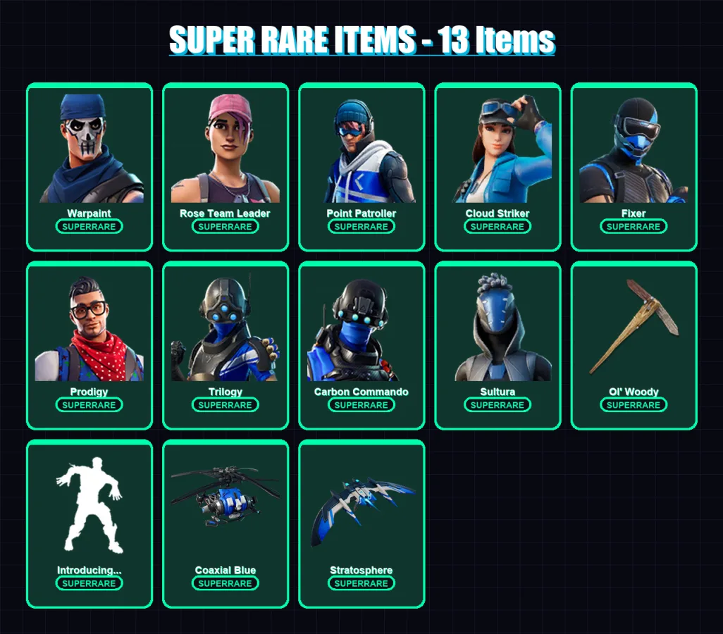 [PC/XBOX/PSN] | Warpaint | Rose Team Leader | Point Patroller | Cloud Striker | Fixer | 162 skin | 177 pickaxe | 153 emote | 155 glider | Lv1882