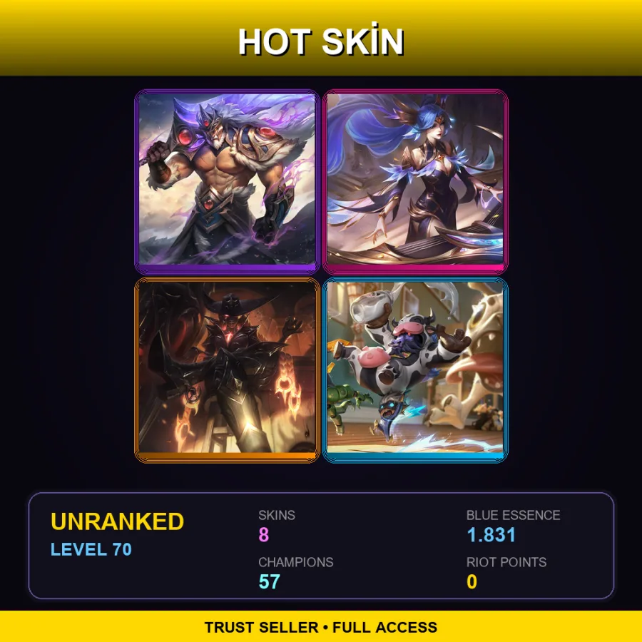 EUNE | Lv70 | Unranked | 8 Skin | 57 Champ — LoL account