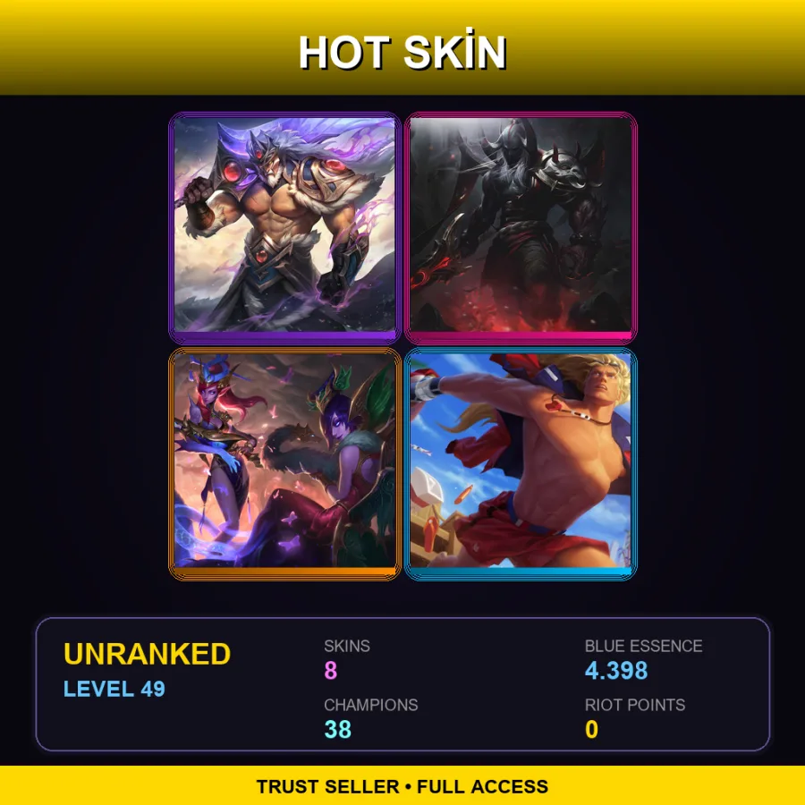ME | Lv49 | Unranked | 8 Skin | 38 Champ — LoL account