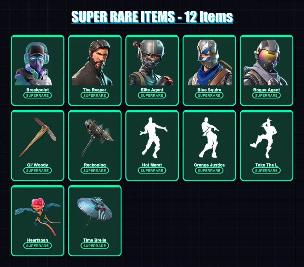 [PC/PSN] | Breakpoint | The Reaper | Elite Agent | Blue Squire | Rogue Agent | 48 skin | 37 pickaxe | 50 emote | 43 glider | Lv650 — Fortnite account