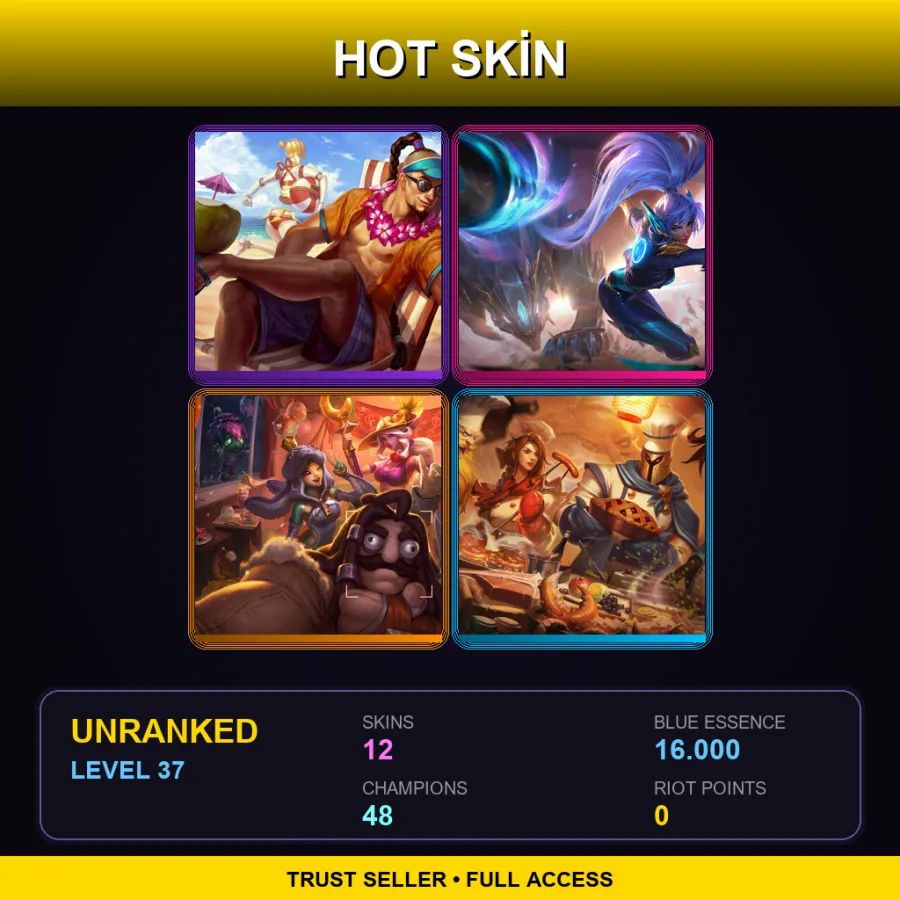 SG | Lv37 | Unranked | 12 Skin | 48 Champ — LoL account