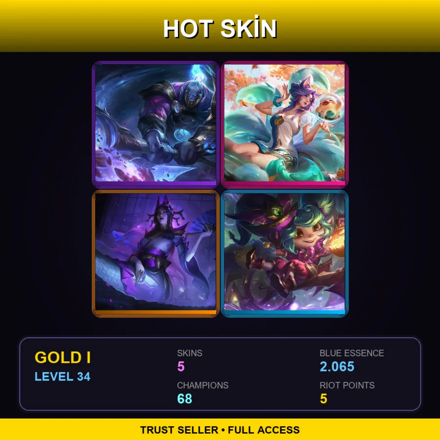 JP | Lv34 | Gold I | 5 Skin | 68 Champ — LoL account