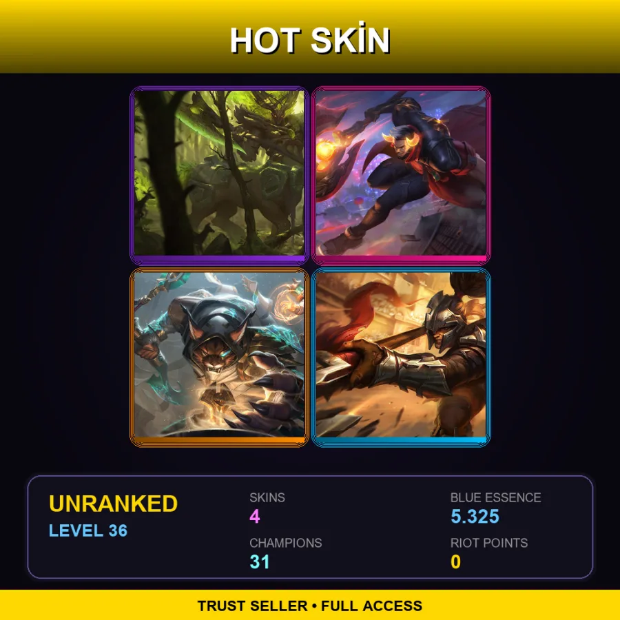 EUW | Lv36 | Unranked | 4 Skin | 31 Champ