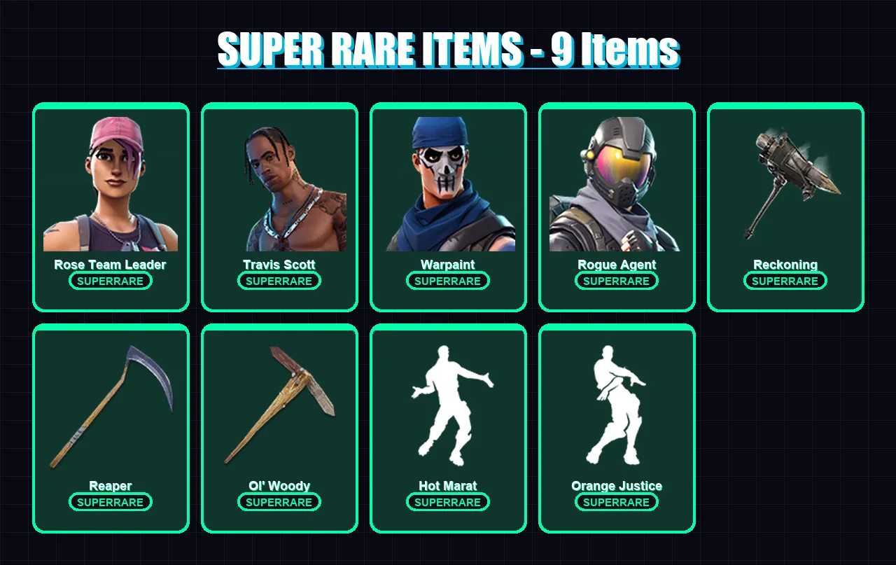 [PS4/PS5/XBOX/PC] | Rose Team Leader | Travis Scott | Warpaint | Rogue Agent | The Visitor | 68 skin | 46 pickaxe | 51 emote | 49 glider | Lv599