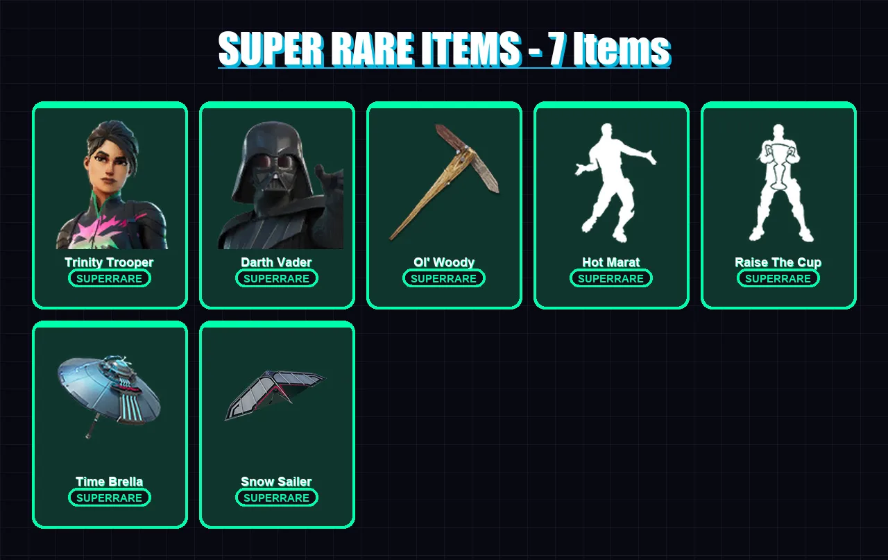 [PC/XBOX/PSN] | Trinity Trooper | Darth Vader | Raz | Kado Thorne | Malik | 204 skin | 207 pickaxe | 203 emote | 164 glider | Lv3745