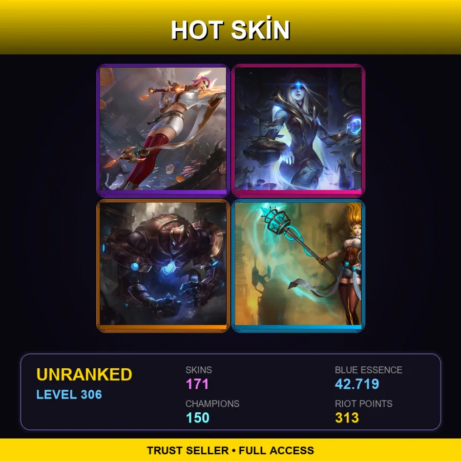 BR | Prestige Lunar Beast Fiora | Cosmic Queen Ashe | Hextech Galio | Hextech Janna | 171 Skin | 150 Champ | Lv306