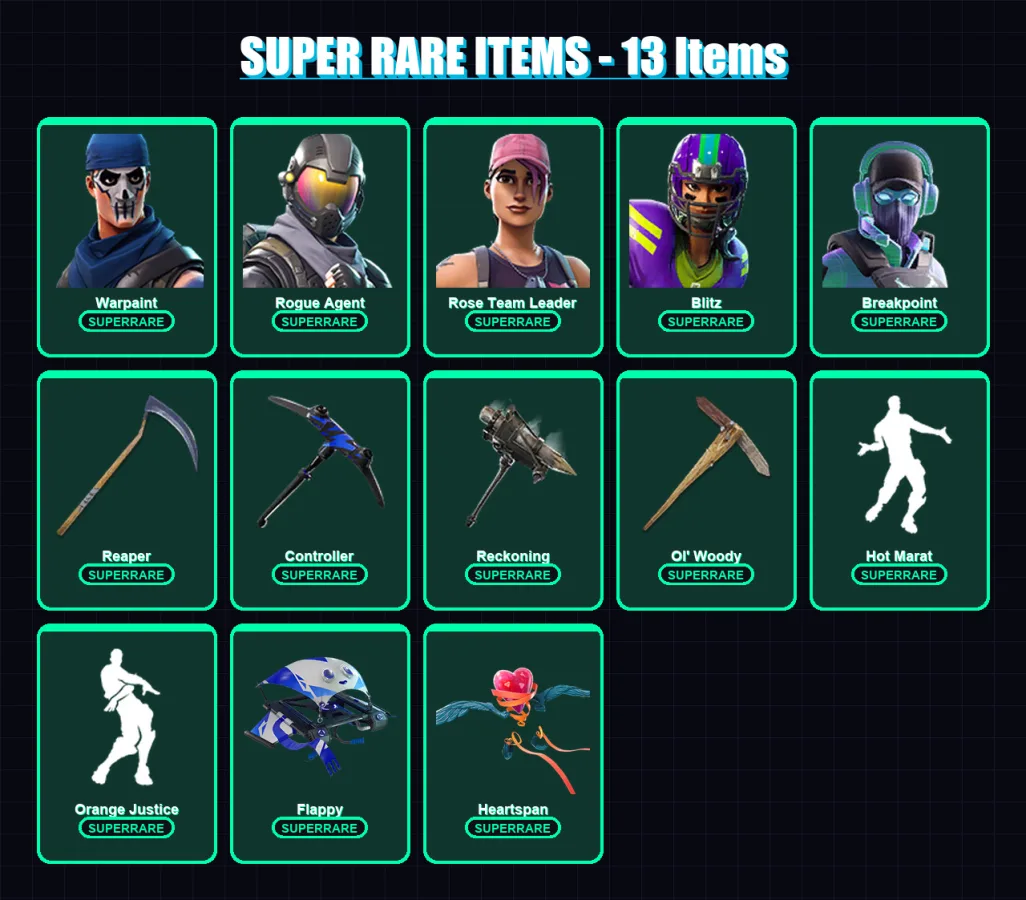 [PC/XBOX/PSN] | Warpaint | Rogue Agent | Rose Team Leader | Blitz | Breakpoint | 161 skin | 125 pickaxe | 113 emote | 125 glider | Lv1717