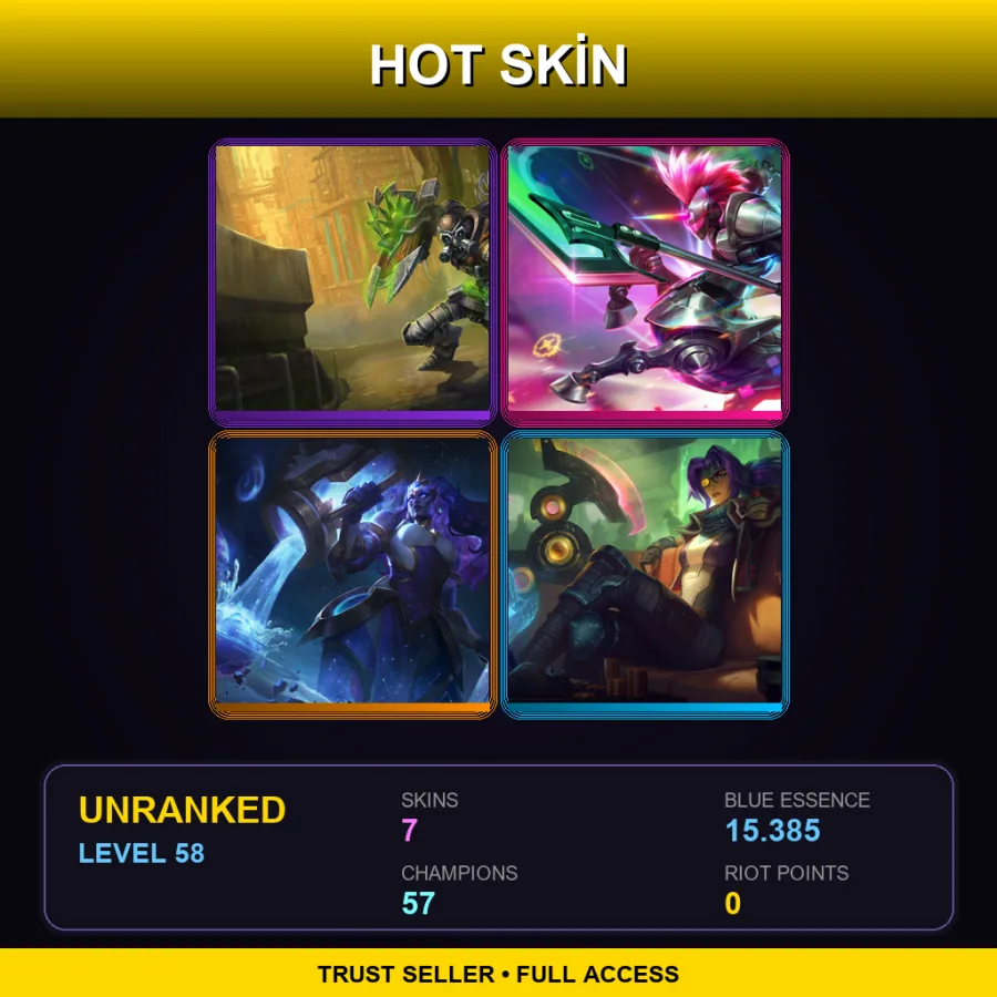 TR | Hextech Singed | Arcade Hecarim | Cosmic Invoker Illaoi | Odyssey Sivir | 7 Skin | 57 Champ | Lv58