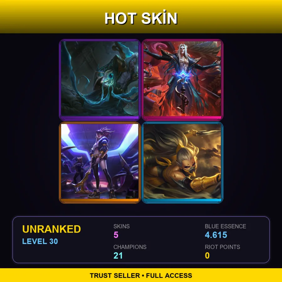 LAN | Lv30 | Unranked | 5 Skin | 21 Champ — LoL account