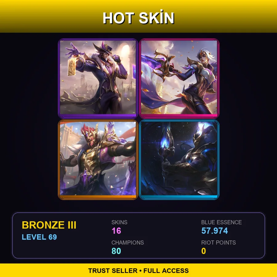 LAN | Lv69 | Bronze III | 16 Skin | 80 Champ — LoL account
