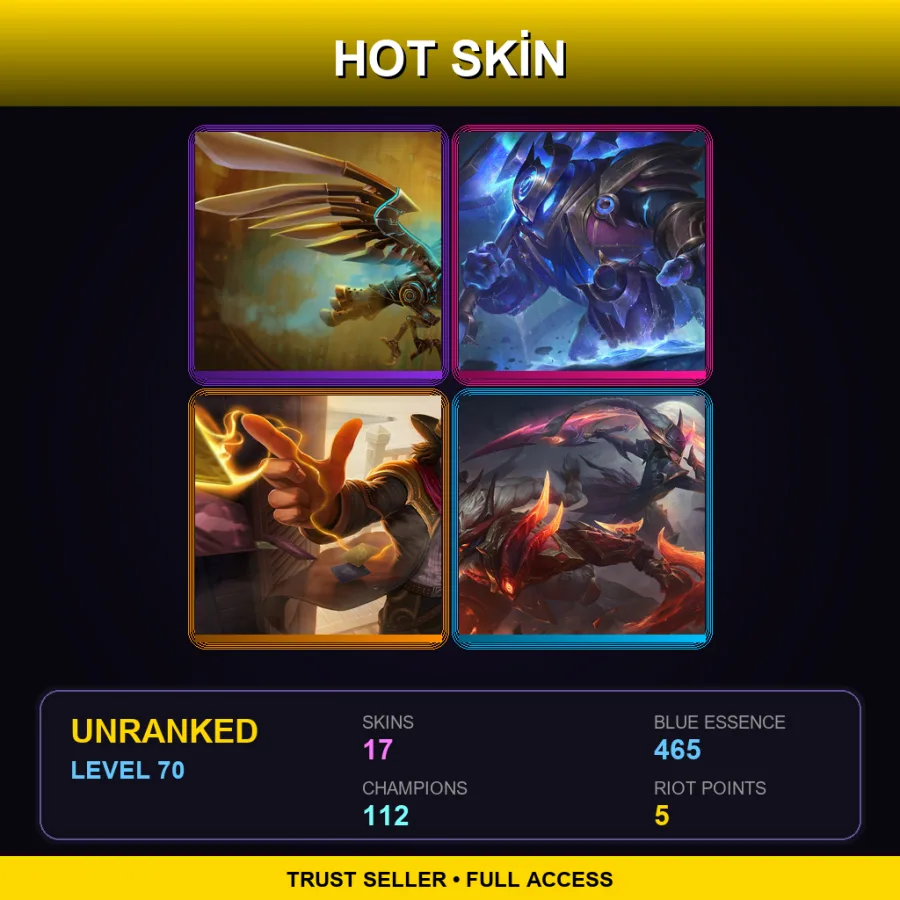 EUW | Lv70 | Unranked | 17 Skin | 112 Champ — LoL account