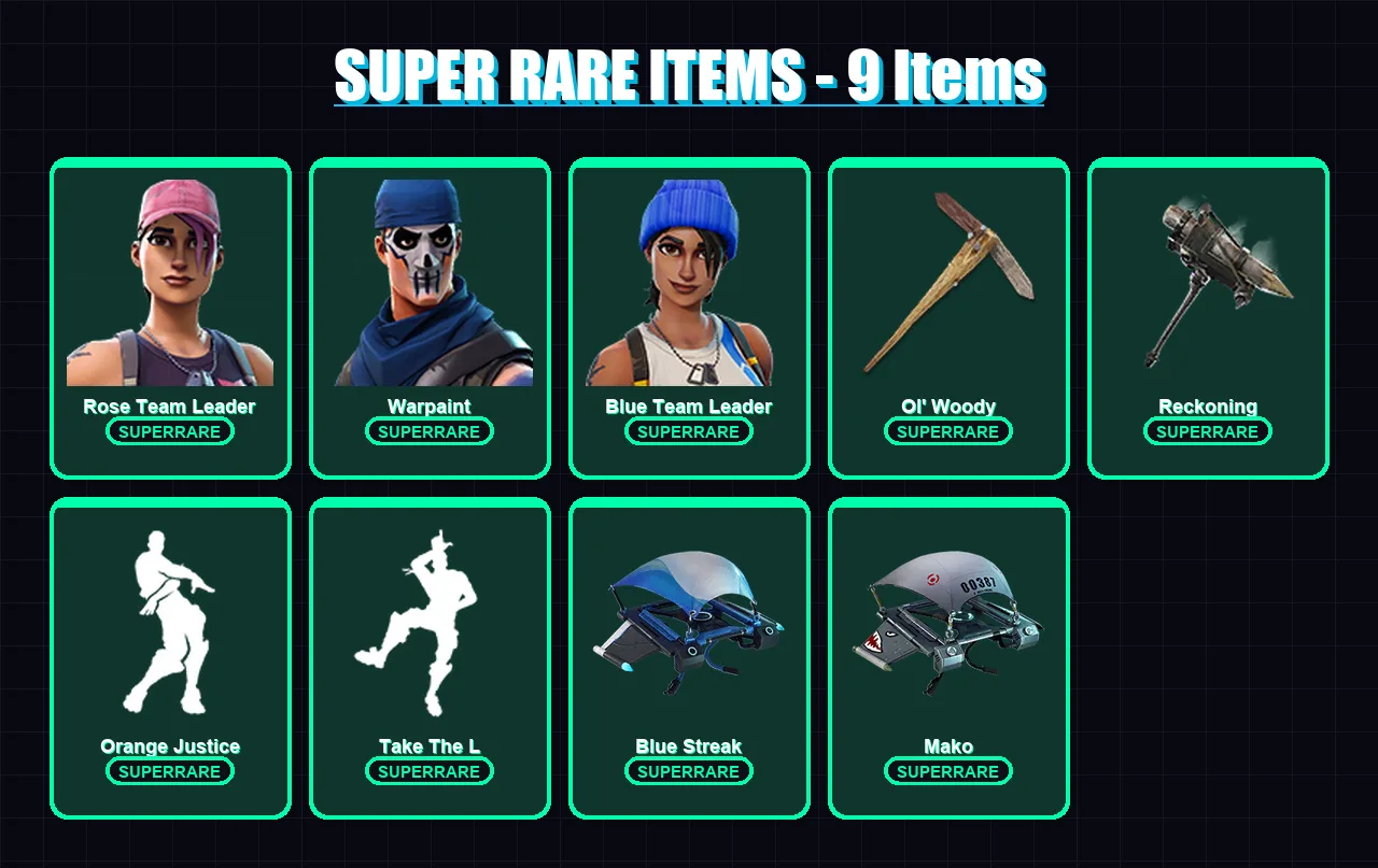 [PS4/PS5/XBOX/PC] | Rose Team Leader | Warpaint | Blue Team Leader | Enforcer | Drift | 23 skin | 18 pickaxe | 22 emote | 29 glider | Lv403