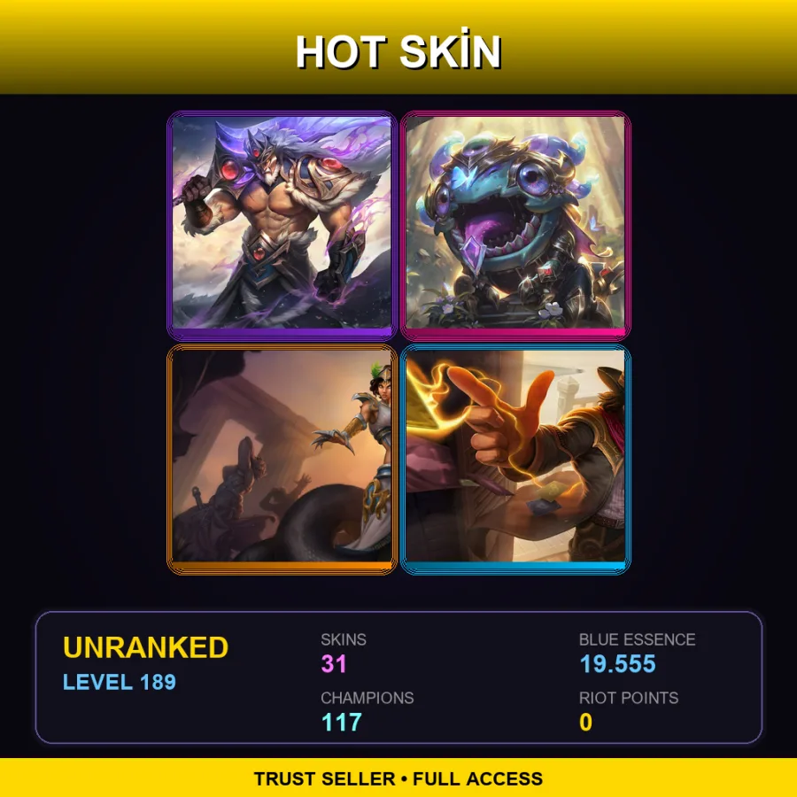 LAN | Lv189 | Unranked | 31 Skin | 117 Champ — LoL account
