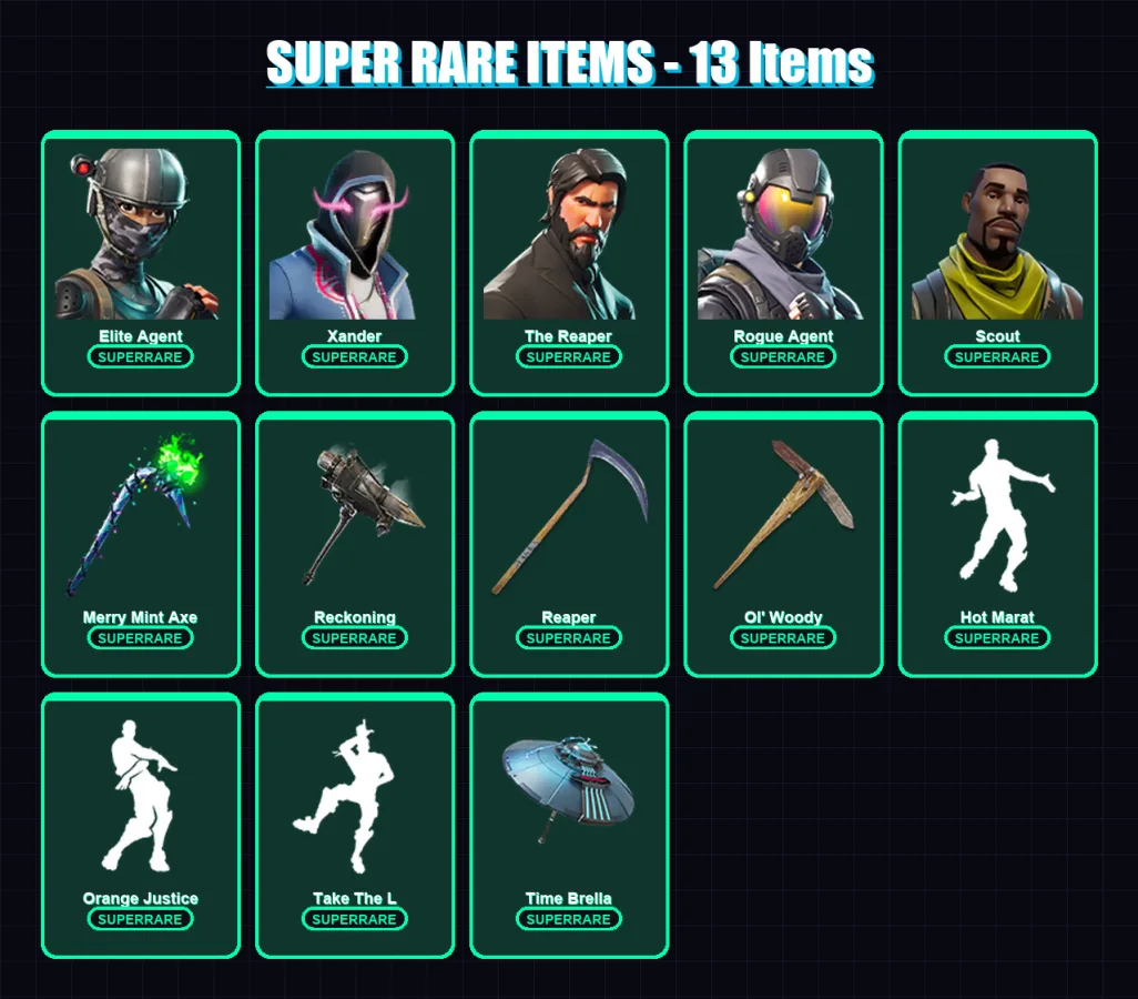 [PC/XBOX/PSN] | Elite Agent | Xander | The Reaper | Rogue Agent | Scout | 150 skin | 176 pickaxe | 136 emote | 156 glider | Lv2525