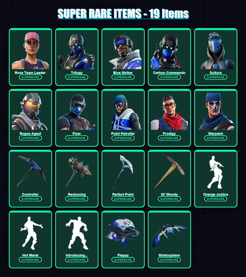 [PC/PSN] | Rose Team Leader | Trilogy | Blue Striker | Carbon Commando | Sultura | 98 skin | 90 pickaxe | 86 emote | 80 glider | Lv905 — Fortnite account