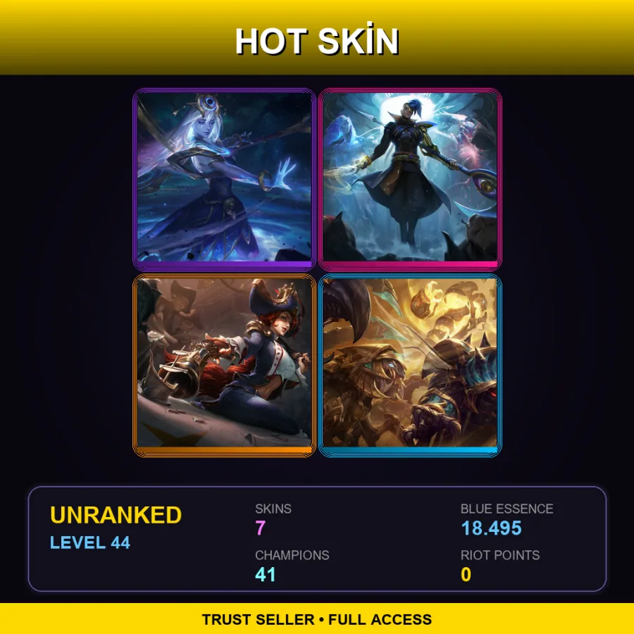 EUW | Cosmic Lux | Odyssey Kayn | Waterloo Miss Fortune | Guardian of the Sands Rammus | 7 Skin | 41 Champ | Lv44