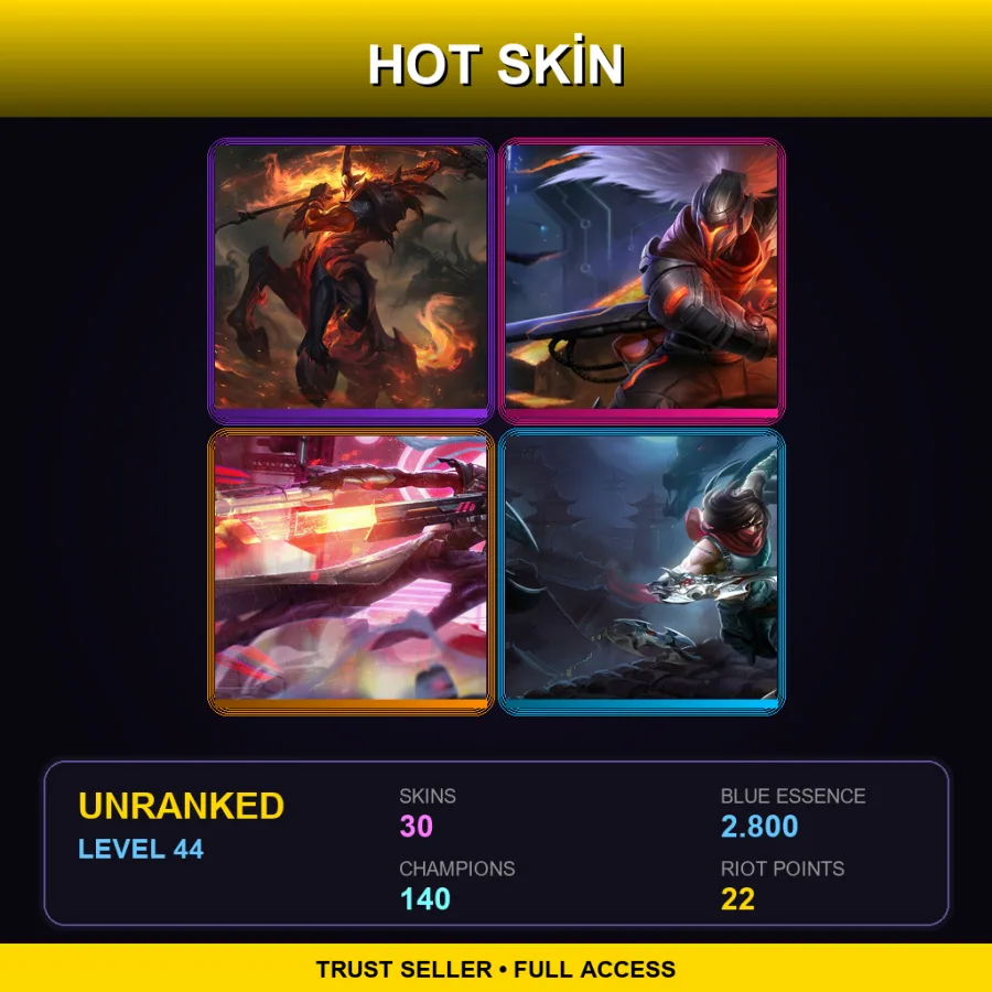 SG | Lv44 | Unranked | 30 Skin | 140 Champ — LoL account