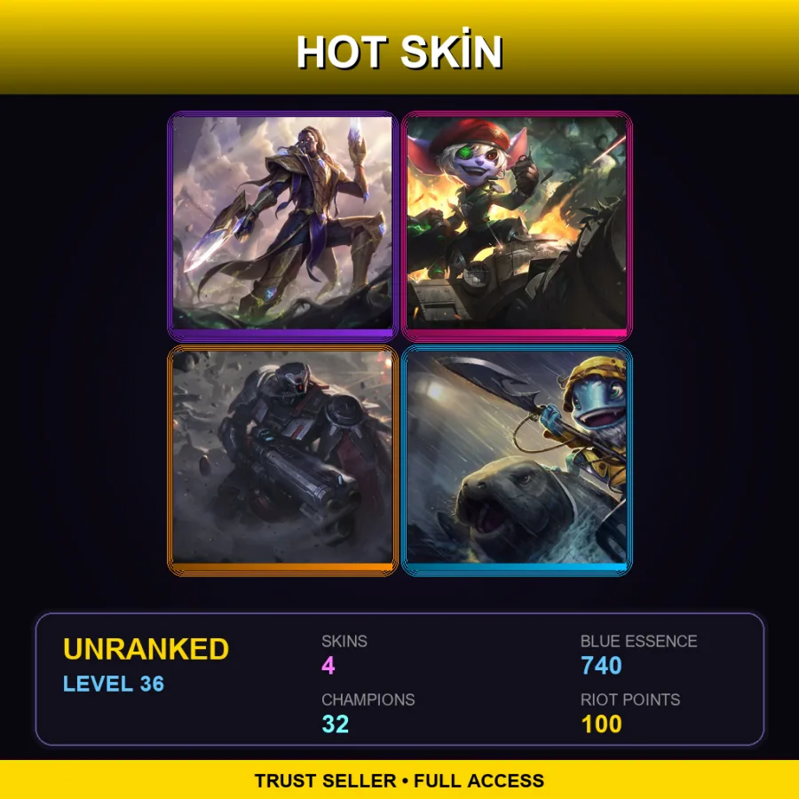 EUW | Victorious Lucian | Omega Squad Tristana | Praetorian Graves | Fisherman Fizz | 4 Skin | 32 Champ | Lv36