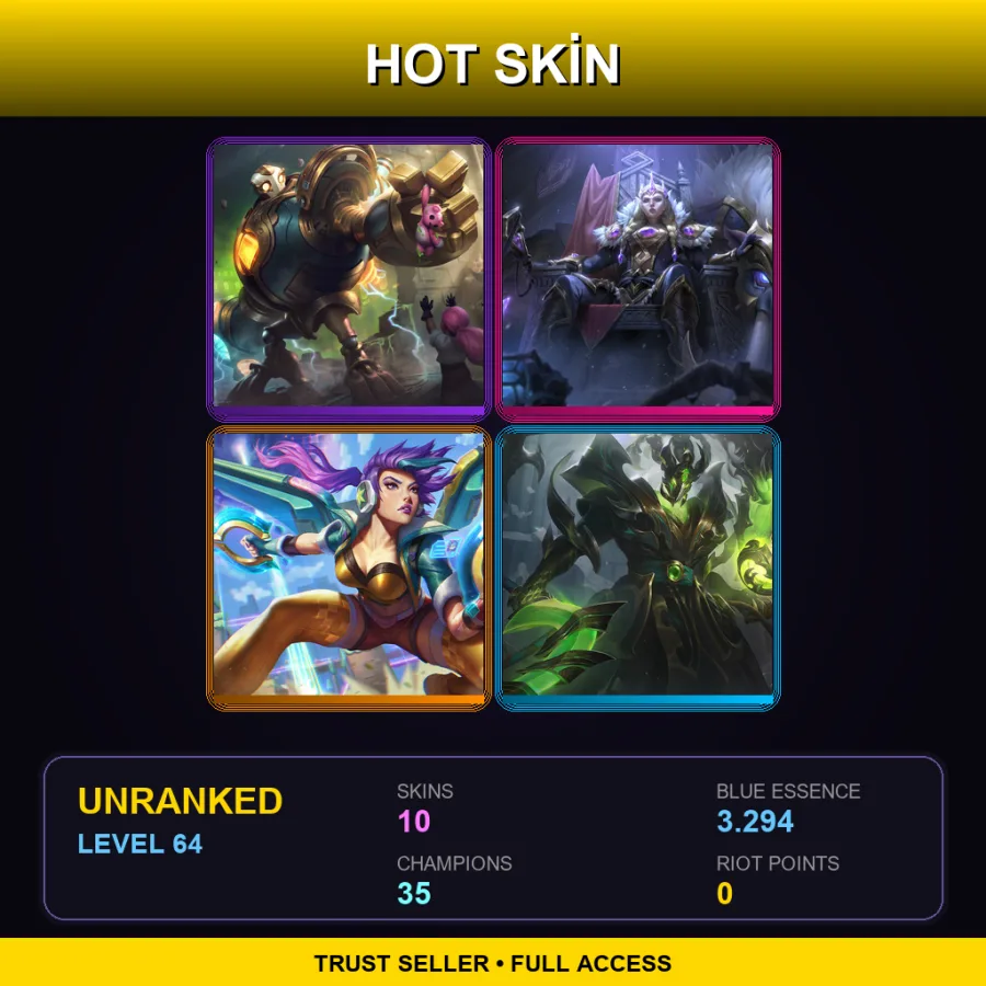 LAN | Lv64 | Unranked | 10 Skin | 35 Champ — LoL account