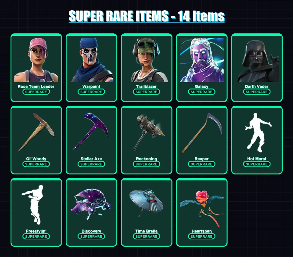 [PC/XBOX/PSN] | Rose Team Leader | Warpaint | Trailblazer | Galaxy | Darth Vader | 333 skin | 356 pickaxe | 280 emote | 285 glider | Lv3763