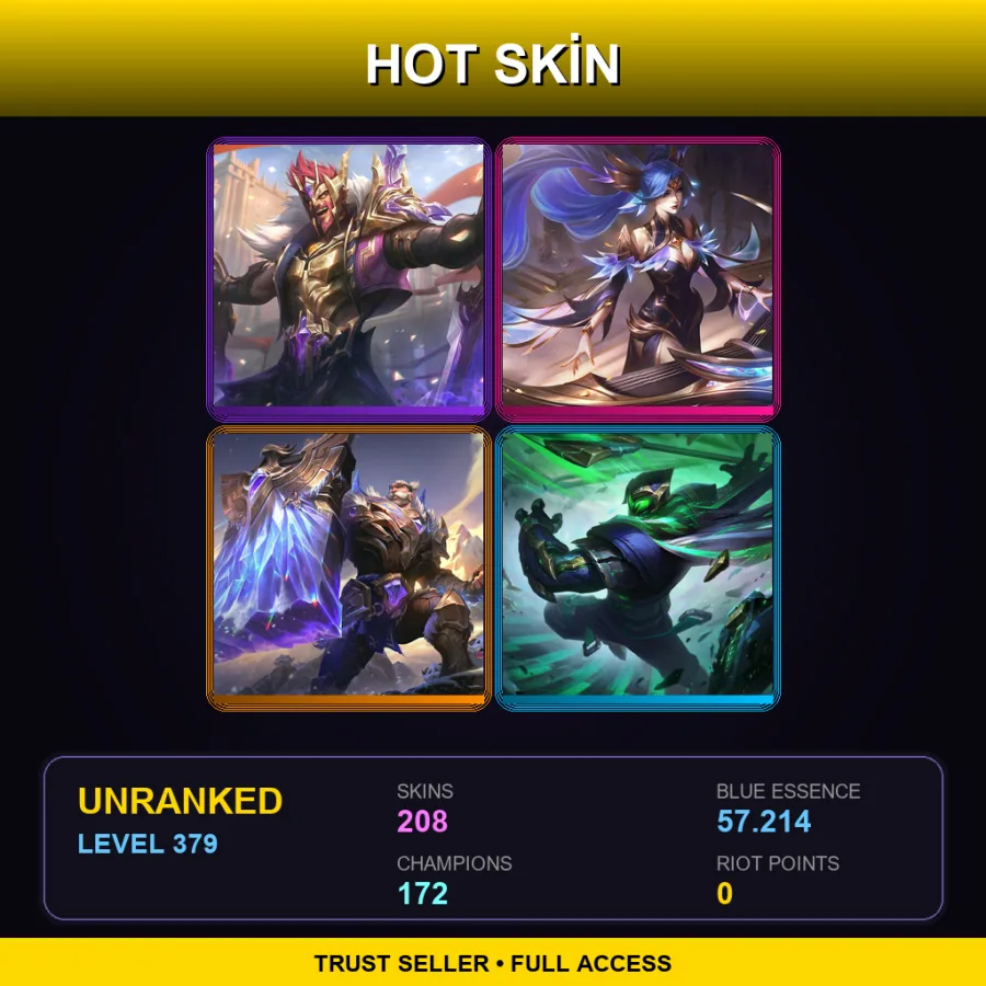 VN | Lv379 | Unranked | 208 Skin | 172 Champ — LoL account