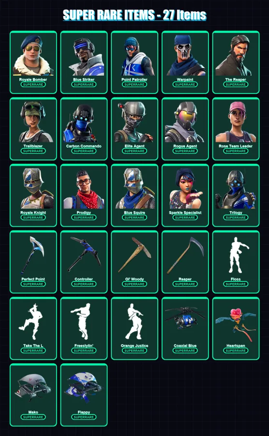 [PC/XBOX] | Royale Bomber | Blue Striker | Point Patroller | Warpaint | The Reaper | 143 skin | 126 pickaxe | 120 emote | 93 glider | Lv1167