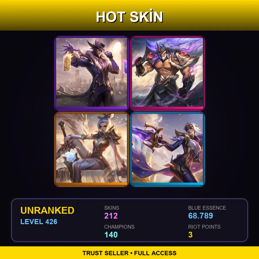 EUW | Lv426 | Unranked | 212 Skin | 140 Champ — LoL account