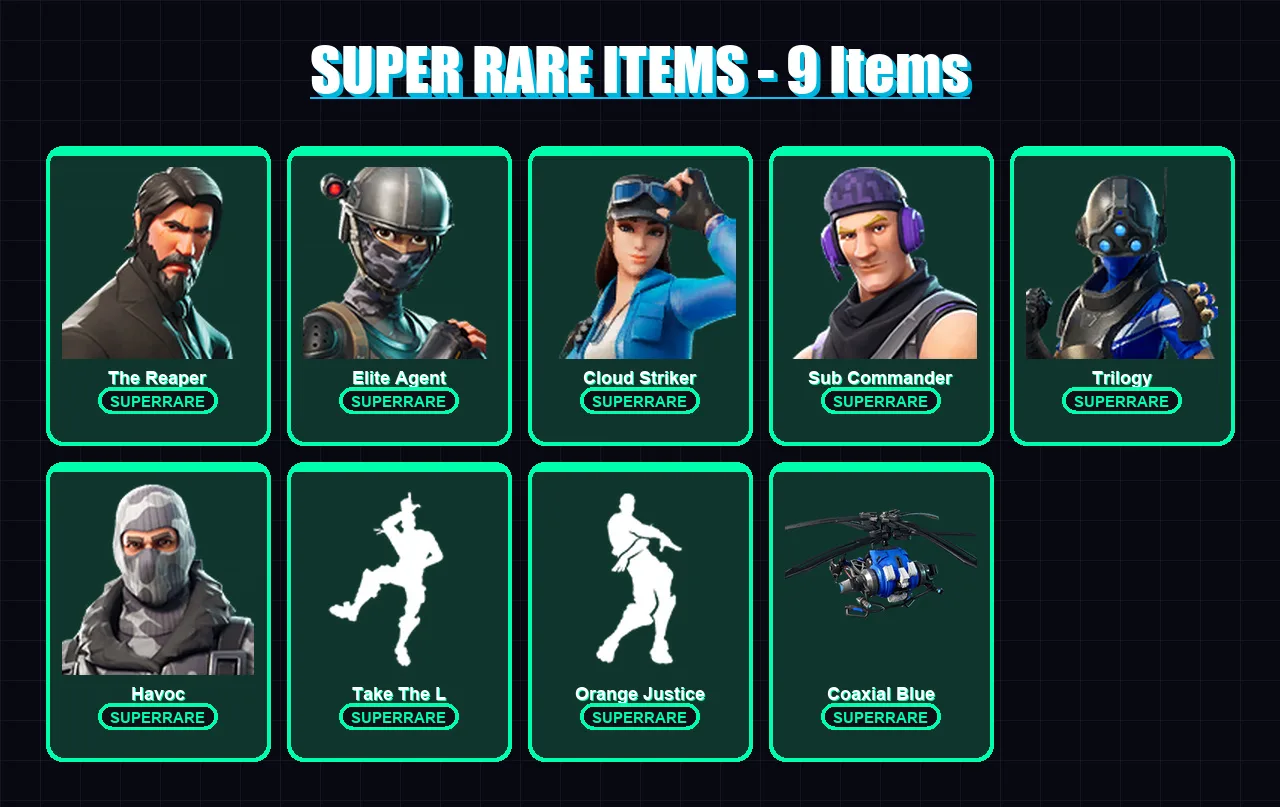 [PS4/PS5/PC] | The Reaper | Elite Agent | Cloud Striker | Sub Commander | Trilogy | 58 skin | 82 pickaxe | 84 emote | 84 glider | Lv1294
